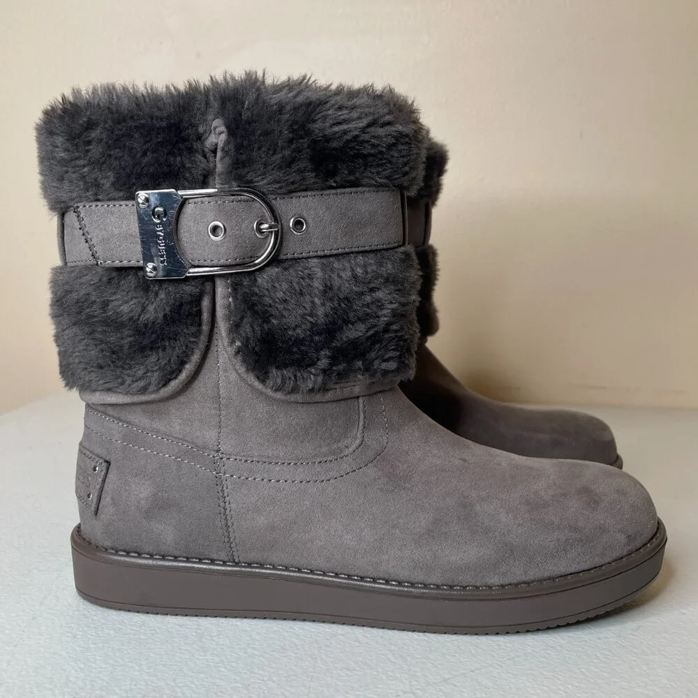 Guess Aussie Faux Fur Gray Ankle Booties Size 6